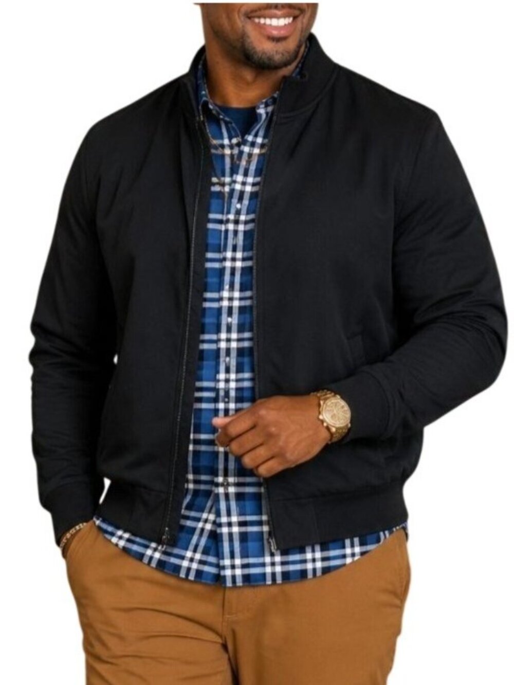 Amazon Essentials Mens Size Medium Bomber Jacket Black Full-Zip Lightweight